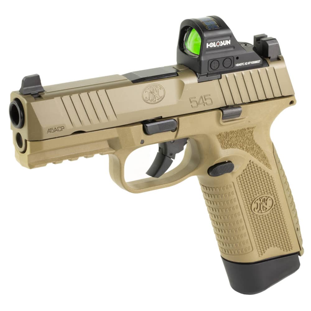 FN America, 545 MRD, W/Holosun 407C Red Dot Sight, Polymer Frame Pistol, Mid-Size, 45 ACP, 15+1, Flat Dark Earth (66-101918)