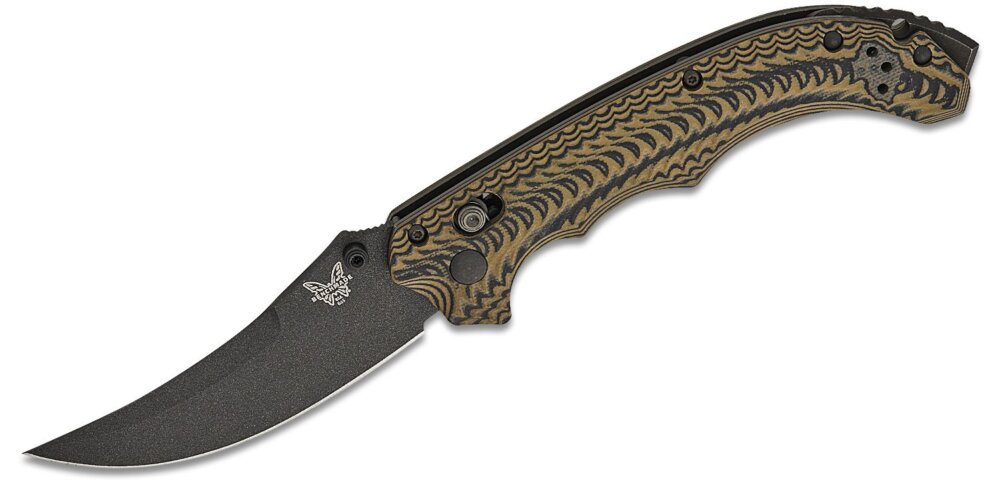 Benchmade, Mini Bedlam, Scimitar Plain Blade, AXIS Folding Knife, Black/Coyote (865BK-01)