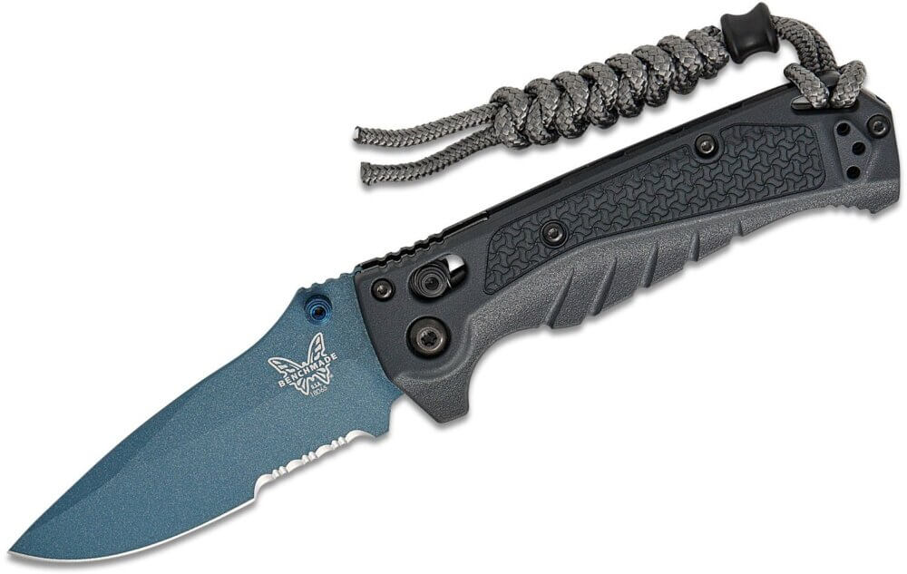 Benchmade, Water Mini Adira, Folding Knife 3.21", Drop Point Combo Blade, Tempest Gray (18065SBT-01)