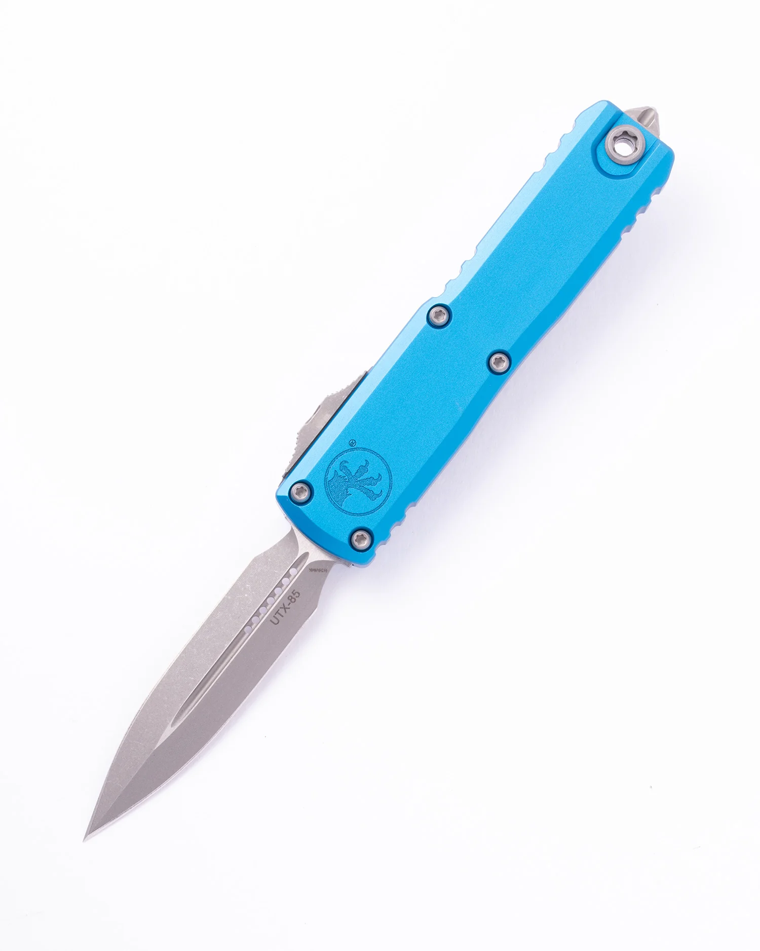 Microtech UTX-85 Gen III Stonewash AP Standard Blue Handle OTF Knife (1232-10APBL)
