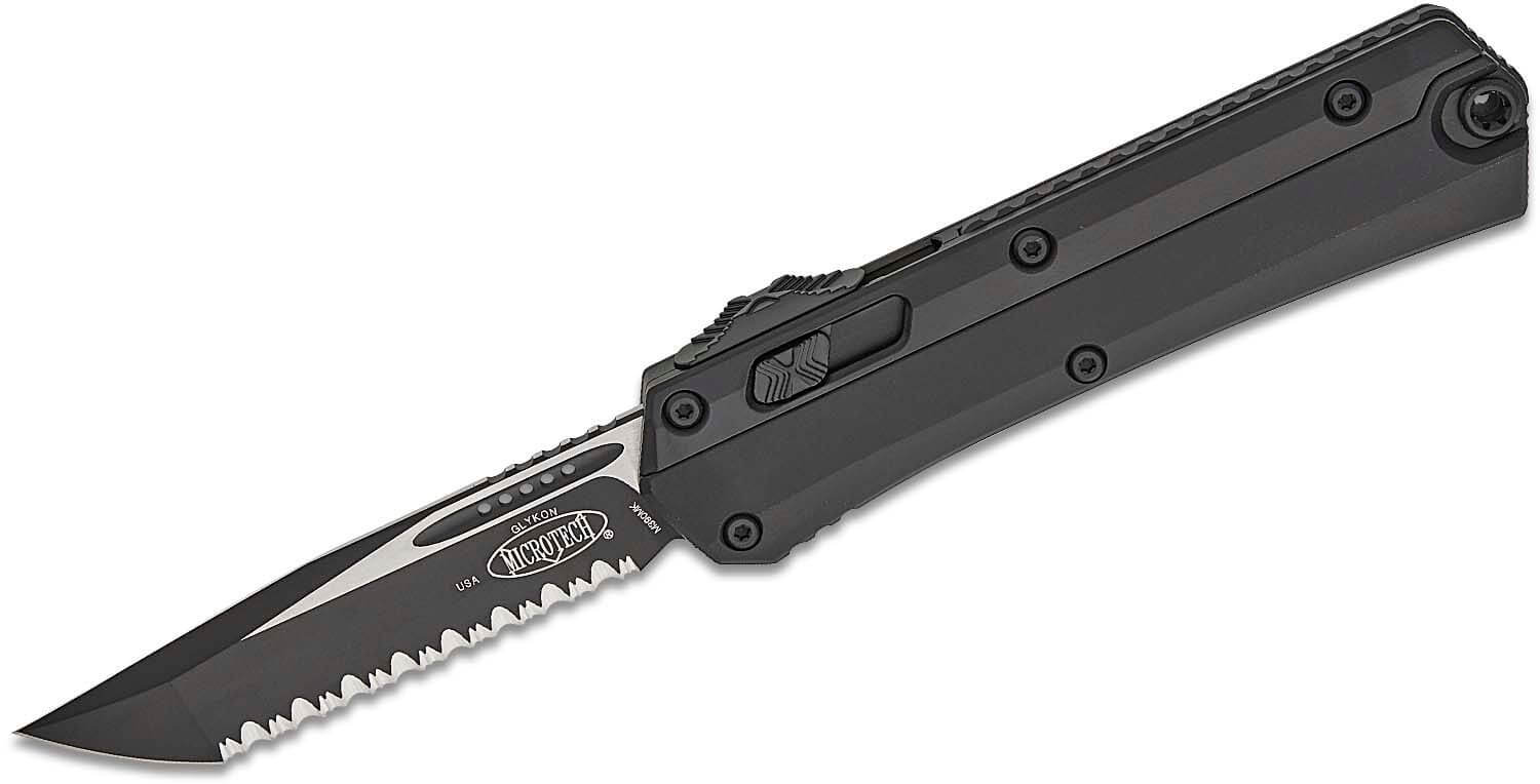Microtech Knives, Glykon Full Serration Tanto Blade, 9.00", Auto OTF, Black (185-3T) - Image 3