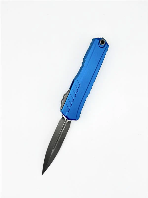 Microtech Cypher II D/E Apocalyptic Blue Handle OTF Knife (1242-10APBL)