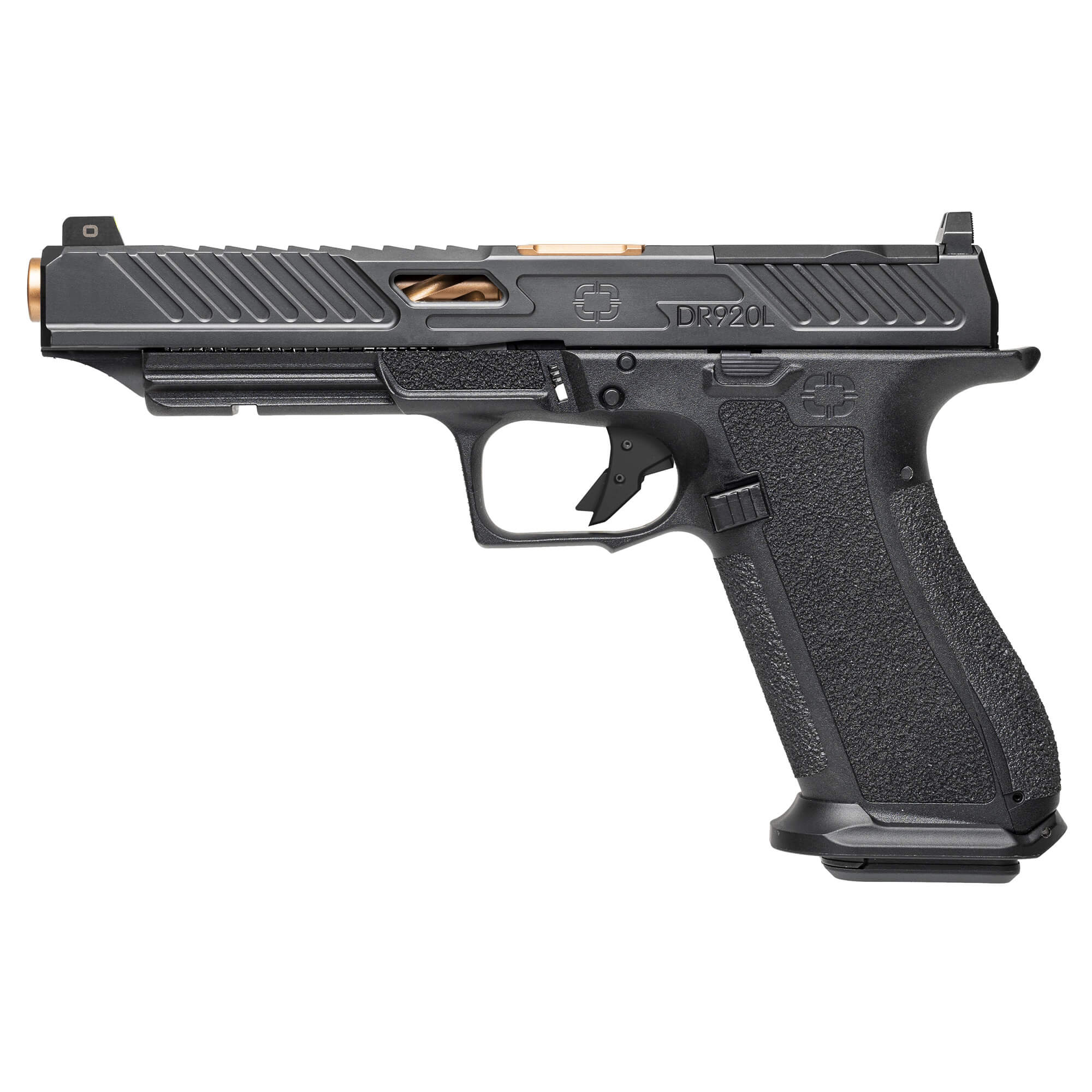 Shadow Systems, DR920L Elite, Full Size Polymer 9mm Pistol, 5.31" Bronze Spiral and Fluted Barrel, Black (DR920L)