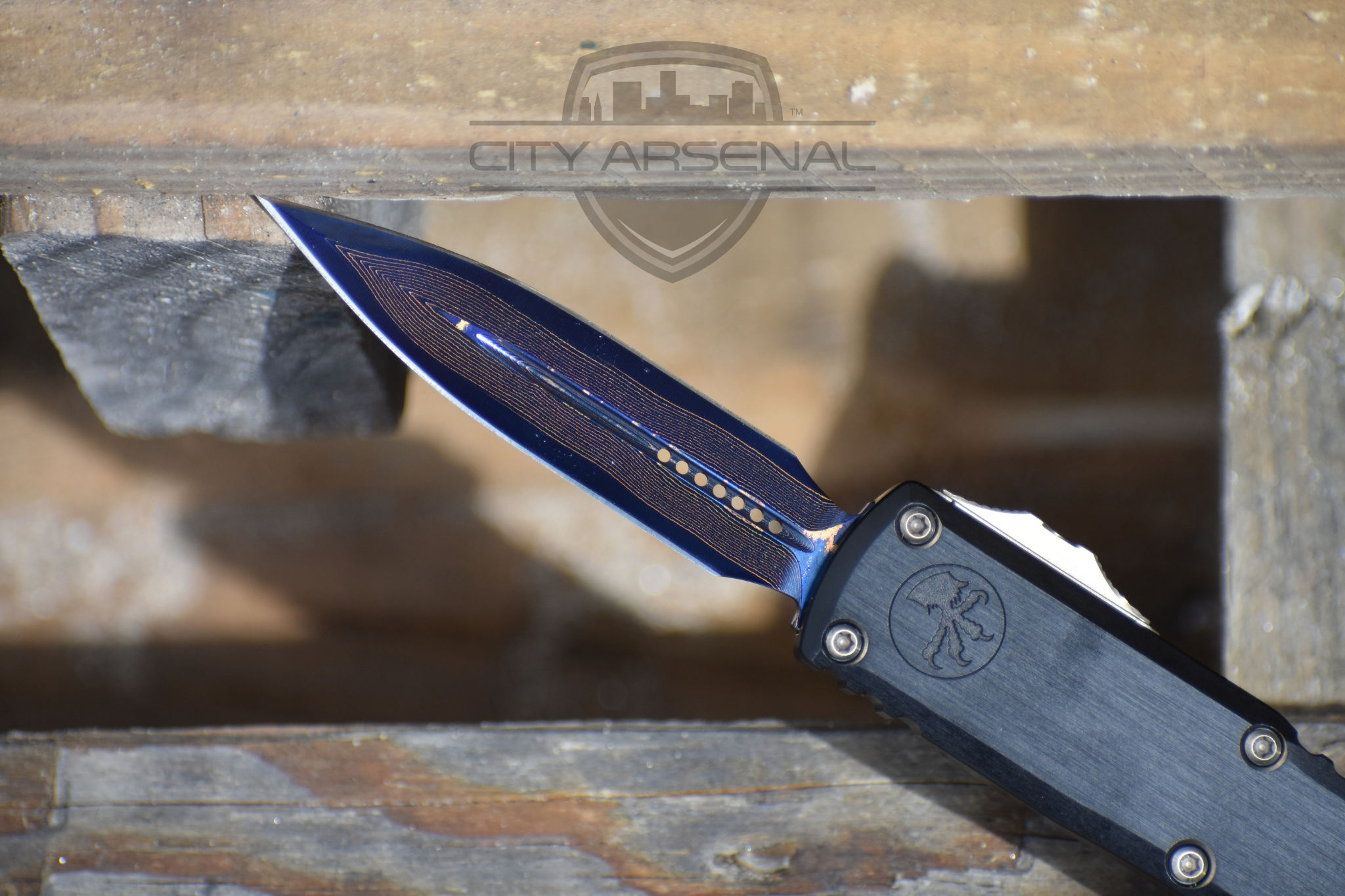 Microtech UTX-85 Marfione Select Gen III OTF Knife, Damascus D/E Blade (1232-16MS2) - Image 2