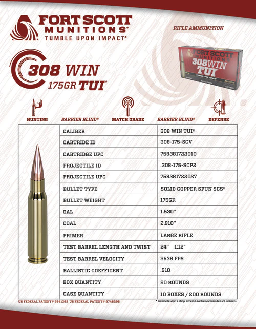 FSM, 308 Win SCS® TUI®, 175Gr Solid Copper Ammo (308-175-SCV2) - Image 2