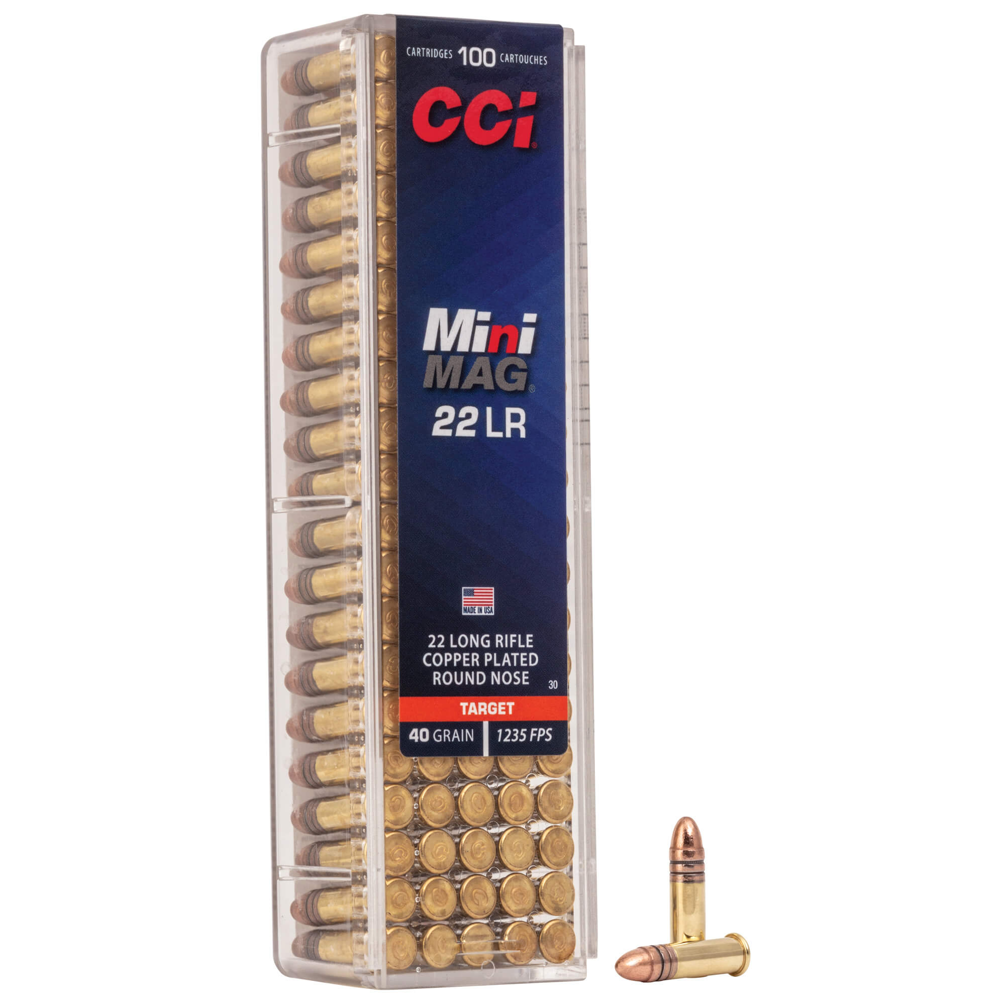 CCI, Mini Mag, 22LR, 40 Grain, Gilded Lead Roundnose, 100Rd (30)
