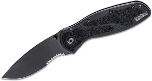 Kershaw Blur Folding Knife, Serrated Drop Point, Black (1670BLKS)