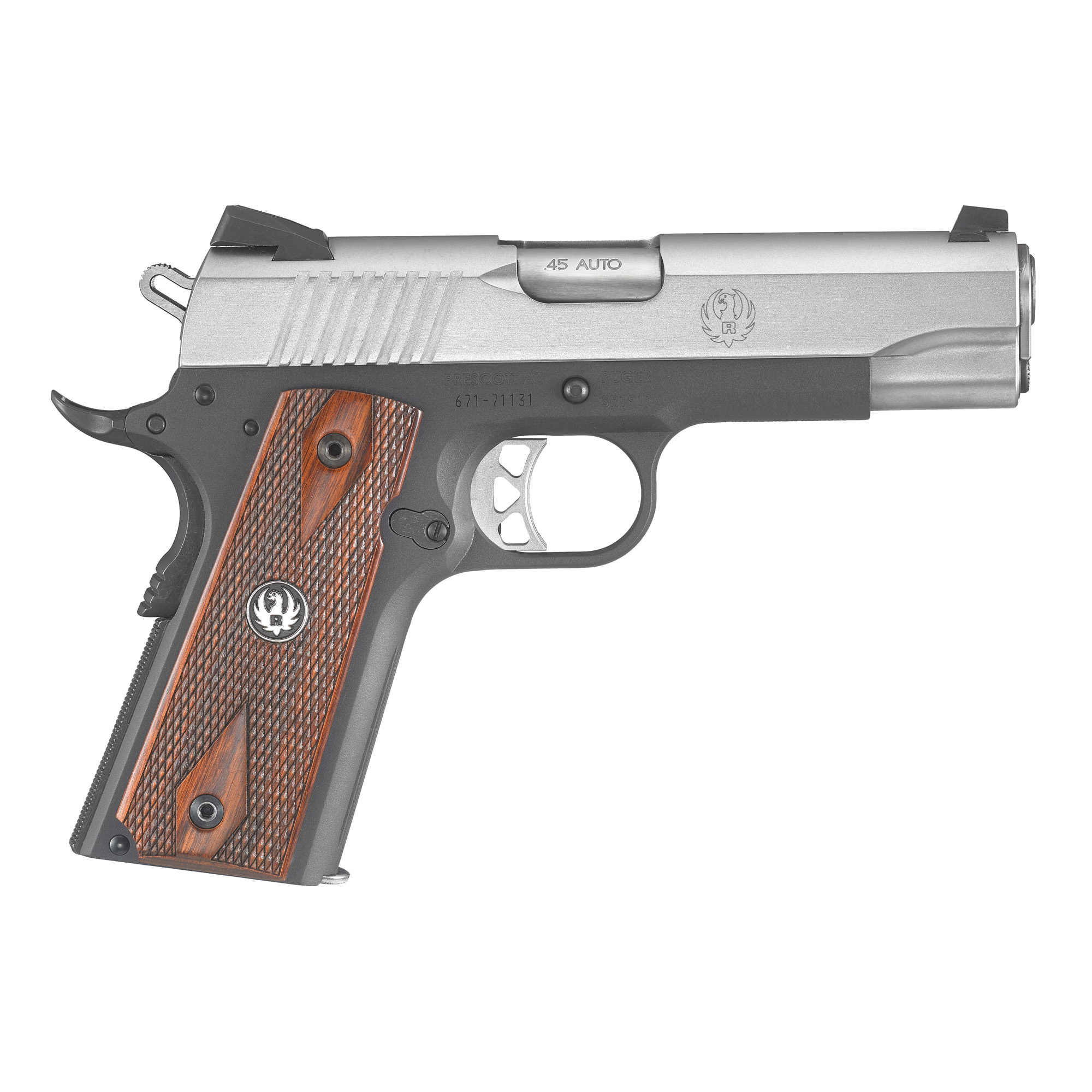 Ruger, SR1911, 1911, Metal Frame Pistol, Commander, 45 ACP, Silver/Black (RUSR1911CMD-A)