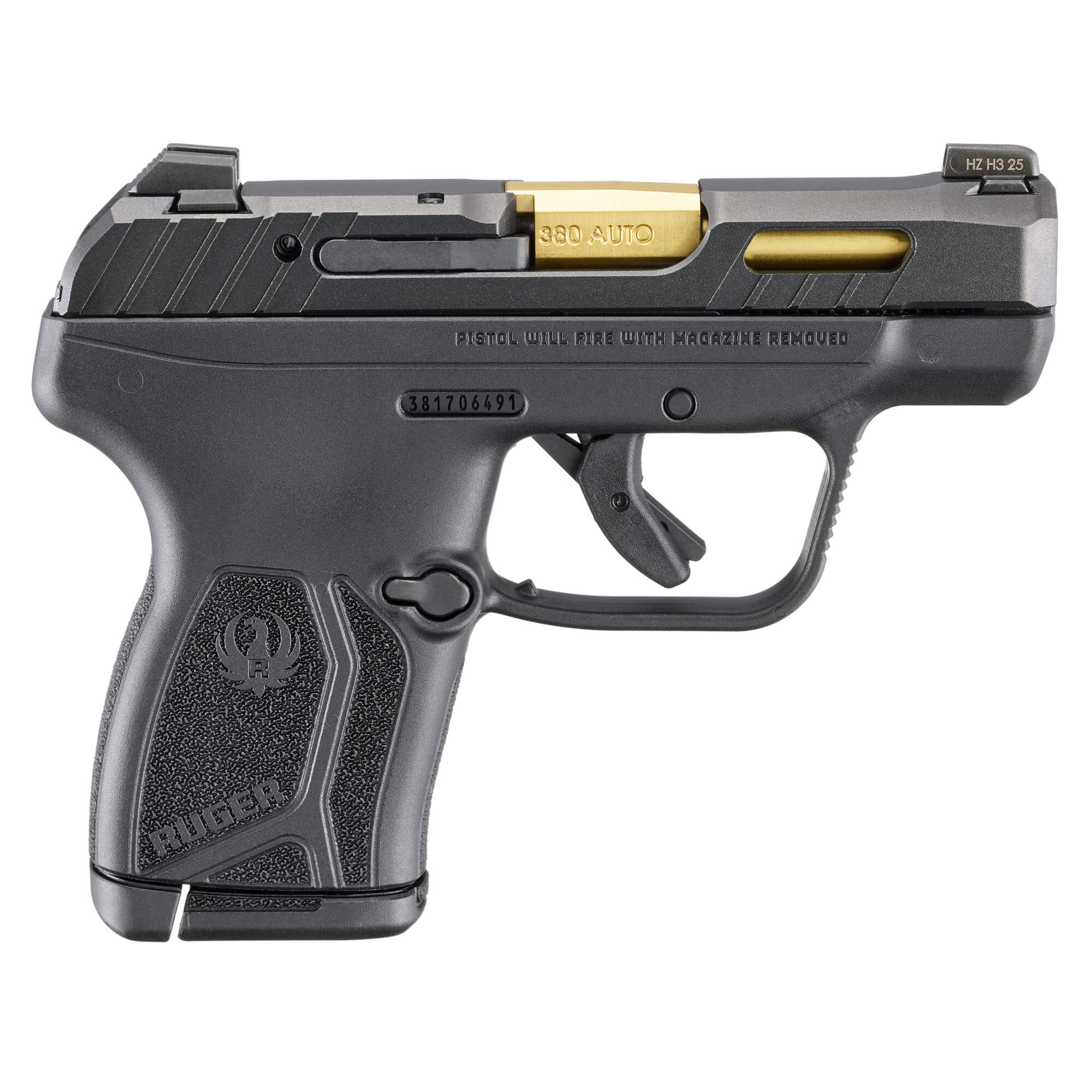 Ruger, LCP MAX, 380 ACP Polymer Frame Pistol, Compact, Black/Gold (RULCP-MAX-MSTN) - Image 3