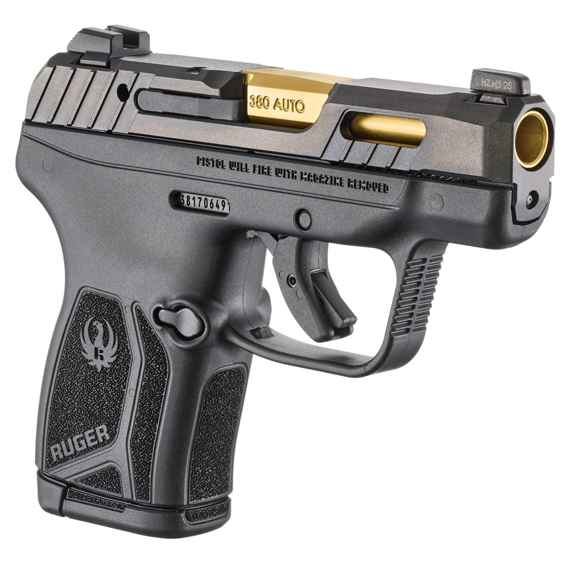 Ruger, LCP MAX, 380 ACP Polymer Frame Pistol, Compact, Black/Gold (RULCP-MAX-MSTN)