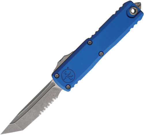 Microtech UTX-85 Gen IV TE w/ Blue Handle & Apocalyptic Part Serrated (12334-11APBL)