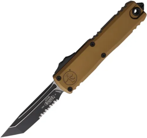 Microtech UTX-85 Gen IV, T/E Partial Serrated, Tan (12334-2TA)