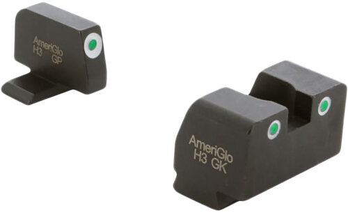 AmeriGlo XD181 Optic Compatible Sight Set for Springfield Armory XD  Green Tritium White Outline Front Sight-Green Tritium White Outline Rear Sight