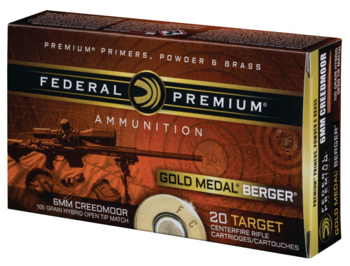 Federal GM65CRDBH1 Premium Gold Medal 6mmCreedmoor 105gr Berger Hybrid Open Tip Match 20 Per Box/10 Case