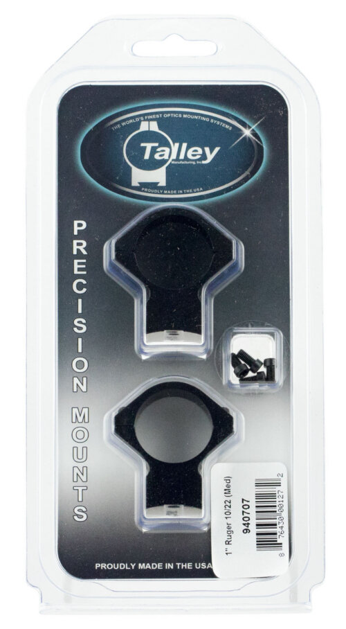 Talley 940707 Scope Mount/Ring Combo  Black Anodized 1" Tube Ruger 10/22 Medium Rings