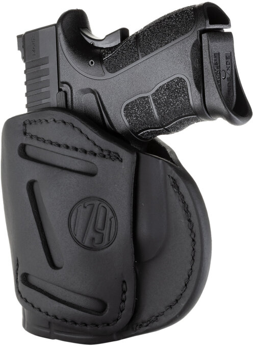 1791 Gunleather 4WH4SBLR 4-Way  IWB/OWB Size 04 Stealth Black Leather Belt Clip Compatible w/Glock 26/Springfield XD/XDS/S&W M&P Shield Plus Right Hand