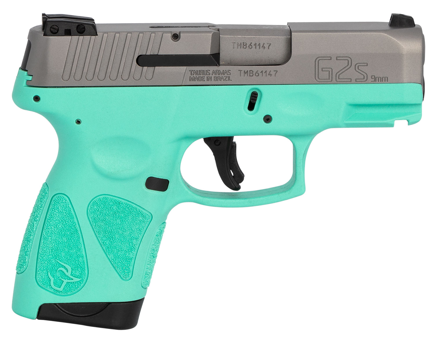 Taurus 1G2S939C G2S Compact Frame 9mm Luger 7+1 3.26" Matte Stainless Steel Barrel, Matte Serrated Stainless Steel Slide, Cyan Polymer Frame w/Picatinny Rail & Polymer Grip, Right Hand