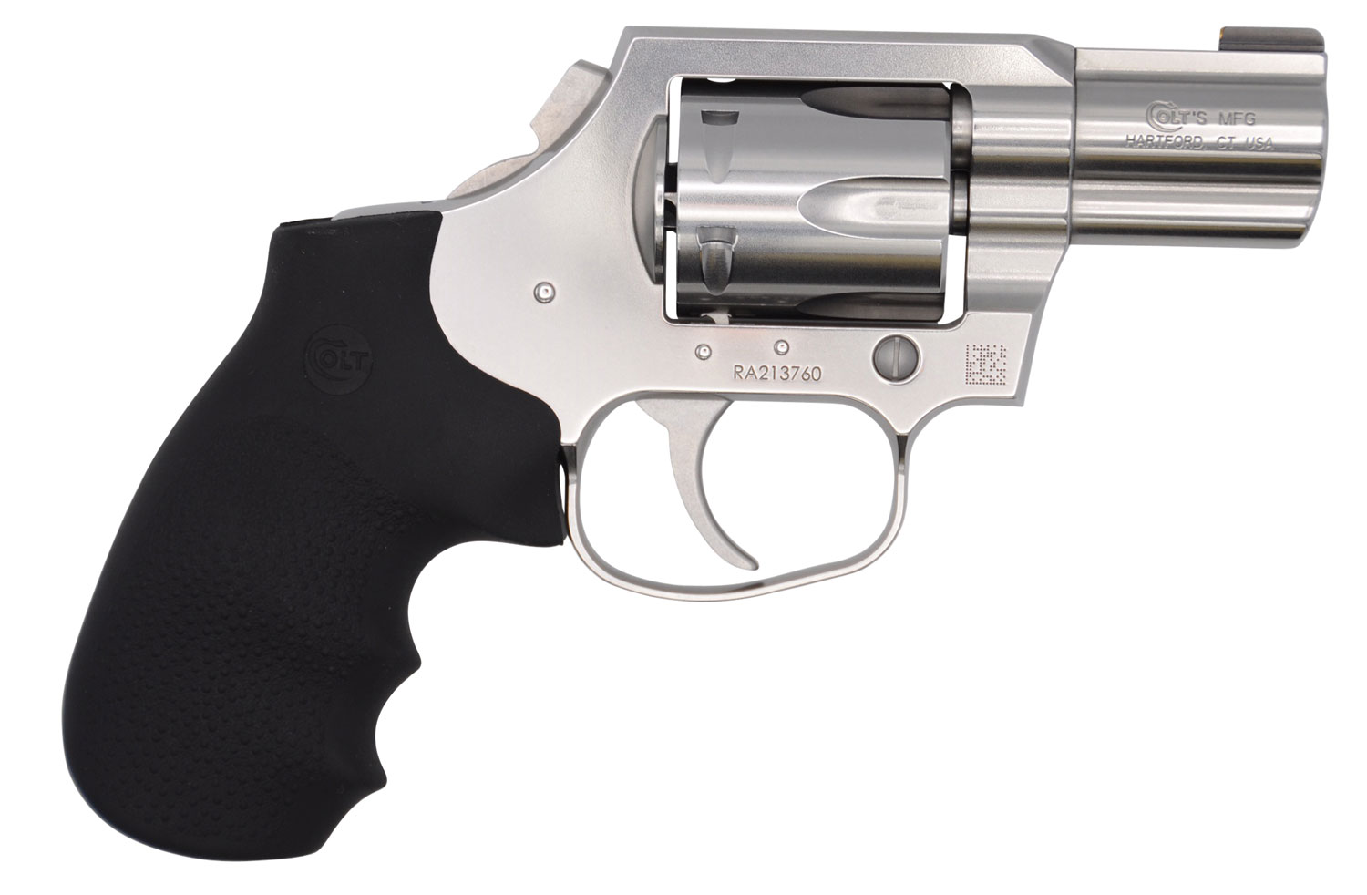 Colt Mfg KCOBRASB2BB King Cobra Carry 357 Mag 6 Shot 2" DAO Brushed Stainless Steel Barrel, Cylinder & Frame, Black Hogue Rubber w/Finger Grooves Grip