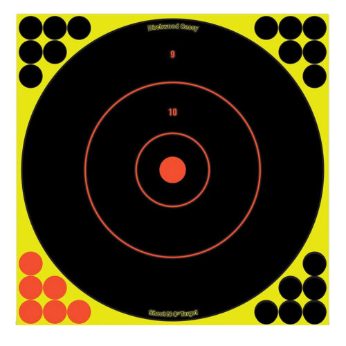 Birchwood Casey 34070 Shoot-N-C Reactive Target Self-Adhesive Paper Black/Yellow/Red 12" Bullseye 100 Pack