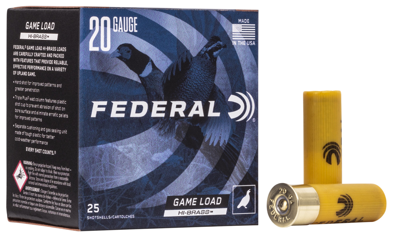 Federal H2045 Game-Shok High Brass 20Gauge 2.75 in 1oz 5Shot 25 Per Box/10 Case, Shotgun Shells