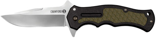 Cold Steel CS20MWC Crawford 1 3.50" Folding Plain 4034 Stainless Steel Blade/Black w/OD Green Traction Inlays GRN Handle Includes Pocket Clip