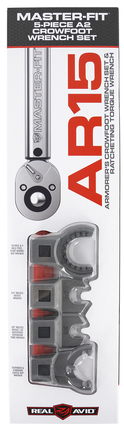 Real Avid AVMF5WS Master -Fit 5 Piece Crowfoot Wrench Set Gray/Red AR-Platform Heavy Duty Torque Wrench Handle 5 Pieces