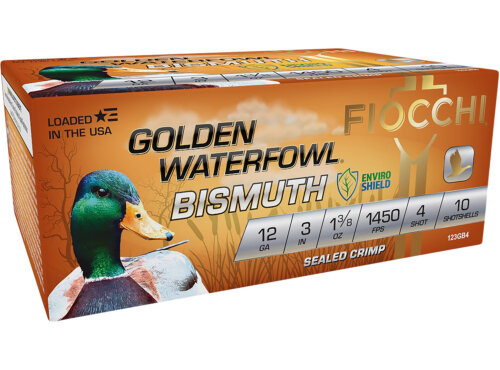 Fiocchi 123GB4 Golden Waterfowl Bismuth 12Gauge 3" 1 3/8oz 4Shot 10 Per Box/10 Case