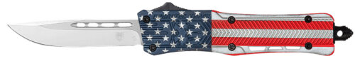 CobraTec Knives MUSACTK1MDNS CTK-1 American Flag Medium 3" OTF Drop Point Plain D2 Steel Blade, 5" Red/White/Blue Flag Cerakote Aluminum Alloy Handle
