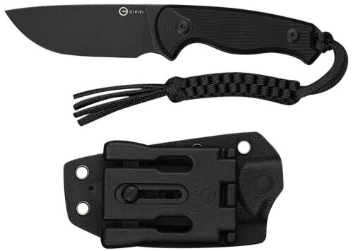 Civivi Knives C23094-1 Timberbark  3.20" Fixed Drop Point Plain Black Stonewashed 14C28N Steel Blade, 3.69" Black Textured G10 Handle