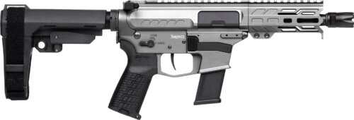 CMMG 45A150FTNG Banshee FE MkG 45 ACP 13+1 5" Black Nitride Threaded Barrel, M-LOK Handguard, Titanium Cerakote Aluminum Receiver w/Picatinny Rail, Black Polymer CMMG RipBrace, CMMG Zeroed Grip