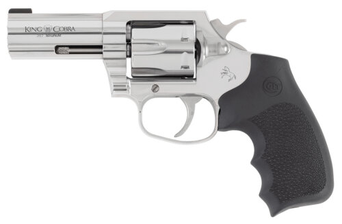 Colt Mfg KCOBRASB3RBB King Cobra  357 Mag 6rd Shot 3" Stainless Steel Barrel, Cylinder & Frame, Black Hogue Overmolded Grip, Exposed Hammer