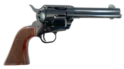 Taylors & Company 200107 1873 Pietta 9mm Luger 6 Shot 4.75" Blued Round Barrel, Blued Cylinder & Steel Frame, Walnut Checkered Army Style Grip, Manual Safety, Exposed Hammer