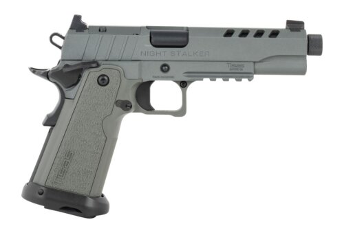 Tisas Arms 12500006 1911 Night Stalker 9mm Luger 17+1 5.30" Threaded Barrel, Gray Cerakote Carbon Steel Optic Cut/Serrated Slide & Frame w/Picatinny Rail, Polymer Grip