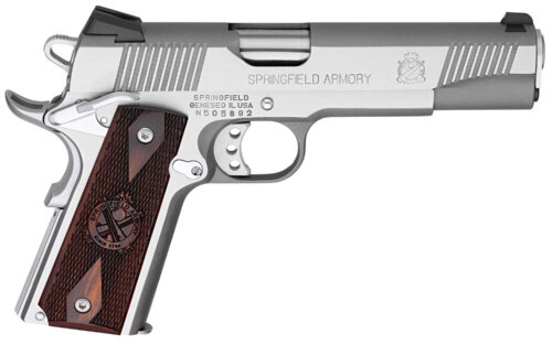 Springfield Armory PX9151LCA 1911 Loaded *CA Compliant 45 ACP 7+1 5" Stainless Match Grade Barrel, Serrated Slide & Frame w/Beavertail, Crossed Cannon Cocobolo Grip