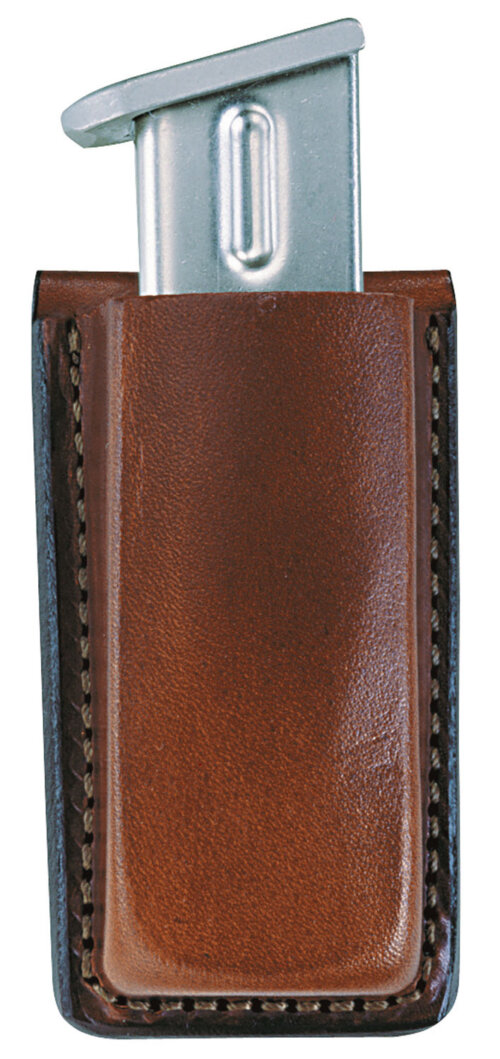 Bianchi 10739 Open Top Mag Pouch  Single Tan Leather Belt Clip Compatible w/ 9mm/40 Belts 1.75" Wide