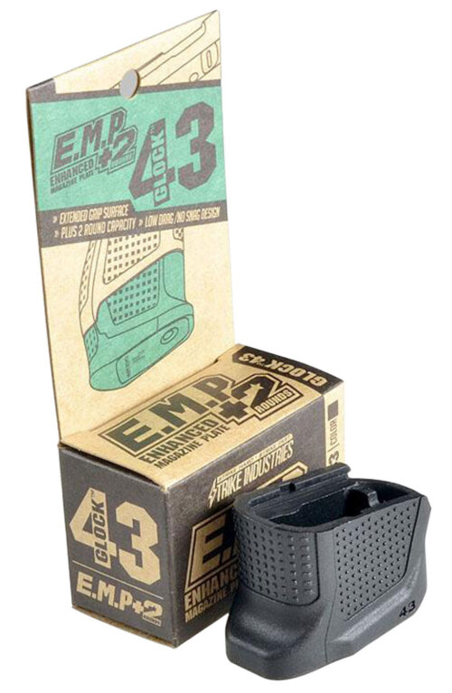 Strike Industries EMPG43B Enhanced Magazine Plate  made of Polymer with Black Finish & Extra Gripping Surface for Glock 43 Magazines (Adds 2rds)