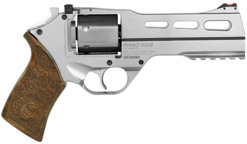 Chiappa Firearms CF340247 Rhino 50SAR *CA Compliant 357 Mag 6 Shot 5" Nickel-Plated Steel Barrel & Cylinder, Nickel-Plated Aluminum Frame & Barrel Shroud, Picatinny Rail, Walnut Grip