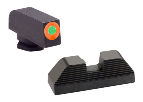 AmeriGlo GL436 Protector Sight Set for Glock  Green Tritium Orange Outline Front Sight-Black Serrated Rear Sight
