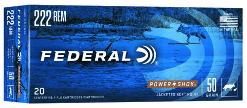 Federal 222A Power-Shok  222Rem 50gr Jacketed Soft Point 20 Per Box/10 Case