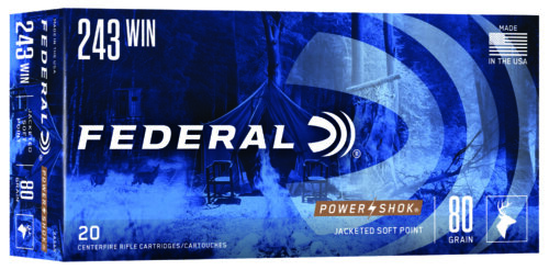 Federal 243AS Power-Shok  243Win 80gr Jacketed Soft Point 20 Per Box/10 Case