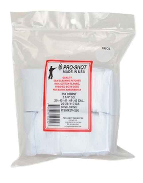 Pro-Shot 214250 Cleaning Patches  .38 - .45 Cal/ .410 / 20 Gauge 2.25" Square Cotton Flannel 250 Pack