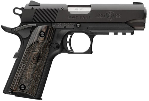 Browning 051817490 1911 Black Label Compact Frame 22 LR 10+1, 3.63" Stainless Steel Barrel, Matte Black Serrated Slide & Polymer Frame w/Beavertail & Picatinny Rail, Black Laminate Stippled Grip