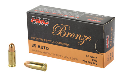 PMC 25A Bronze 25 ACP 50 gr Full Metal Jacket (FMJ) 50 Bx/ 20 Cs