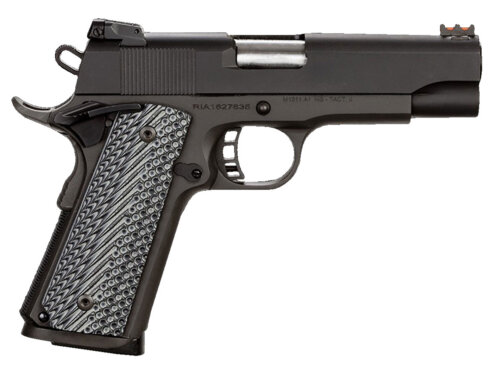 Rock Island 51487 Rock Ultra MS 45 ACP Caliber with 4.25" Barrel, 8+1 Capacity, Overall Black Parkerized Finish Steel, Beavertail Frame, Serrated Slide & Black/Gray G10 Grip