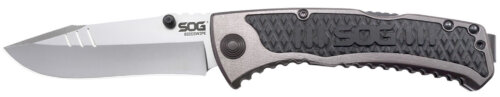 S.O.G SOG-SW1011-C Sideswipe  3.40" Folding Clip Point Plain Bead Blasted 7Cr15MoV SS Blade Gray Anodized Aluminum/G10 Handle Includes Belt Clip