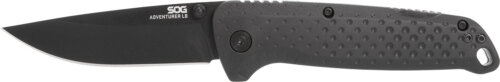 S.O.G SOG13110143 Adventure LB 3.50" Folding Drop Point Plain Black TiNi 5Cr15MoV Blade, Black Textured GRN Handle
