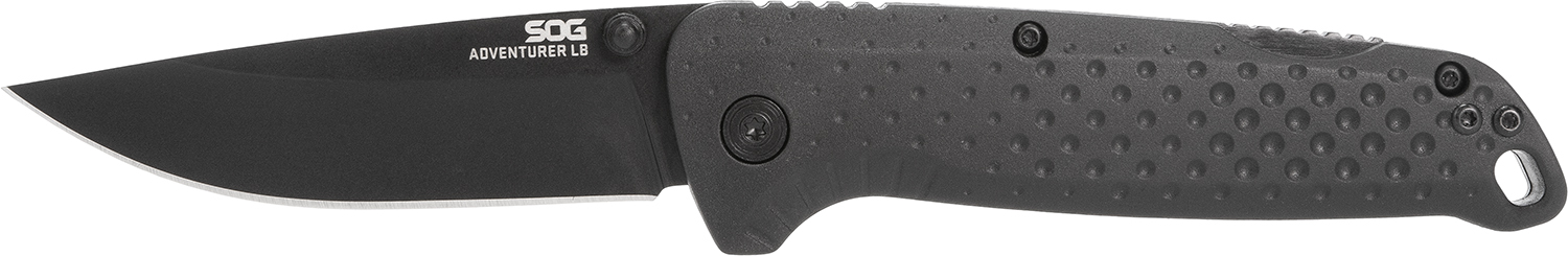 S.O.G SOG13110143 Adventure LB 3.50" Folding Drop Point Plain Black TiNi 5Cr15MoV Blade, Black Textured GRN Handle