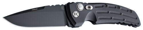 Hogue 34110 EX-A01  4" Folding Drop Point Plain Black Cerakote 154CM SS Blade/Matte Black w/Fluted texture Aluminum Handle