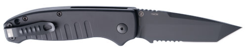 Hogue 64120 Ballista  3.50" Folding Tanto Part Serrated Black Cerakote 154CM SS Blade, Matte Black w/Fluted Texture Aluminum Handle