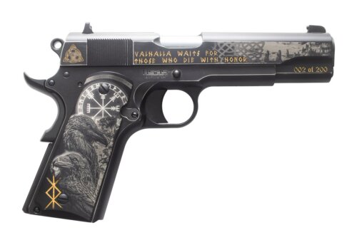 Tisas Arms Customs 10100516AA10 1911 A1 Stakeout Norse God Sports South Exclusive 45 ACP 8+1 5" Carbon Steel Serrated Slide Carbon Steel Frame w/Beavertail